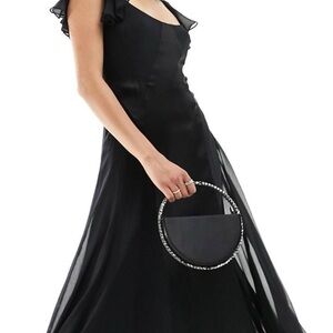 Satin maxi black dress